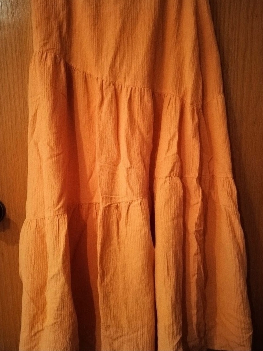 Soft Surroundings Maxi Skirt- tiered, light-orange, Sz Small, Elastic Waist